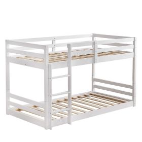 Short-Legged Double-Layer Head And Tail Cross Brace Guardrail Straight Ladder Twin Pine Can Be Split Into a Single-Layer Bed Wooden Bed White