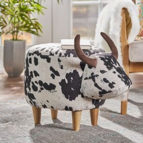 Black and White Velvet Cow-Shaped Ottoman, Cute Wood Foot Stool Shoes Changing Seat with Cushioned for Adult Living Room, Bedroom, Nursery Gamero