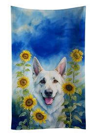 White German Shepherd in Sunflowers Kitchen Towel Dish Cloths Guest Hand Towel Decorative Bathroom Towel for Face,Tea, Dishcloth, Kitchen and Bat