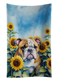 English Bulldog in Sunflowers Kitchen Towel Dish Cloths Guest Hand Towel Decorative Bathroom Towel for Face,Tea, Dishcloth, Kitchen and Bath