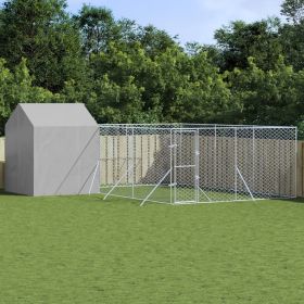 Outdoor Dog Kennel with Roof Silver 19.7'x19.7'x8.2' Galvanized Steel