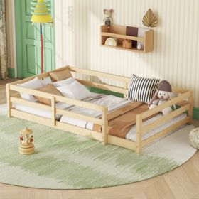 Twin Size Floor Bed, Montessori Floor Bed with Fence, Kids Montessori Bed Twin Size, Wood Montessori Floor Bed for Kids, Girls, Boys (NATURAL)