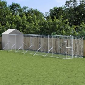 Outdoor Dog Kennel with Roof Silver 6.6'x45.9'x8.2' Galvanized Steel