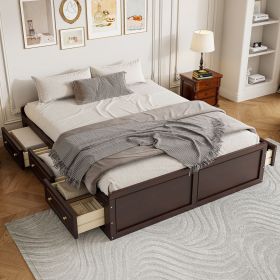 Wood Queen Size Platform Bed Frame with 6 Drawers, Espresso(Expected Arrival Time: 2.27)