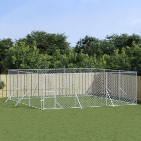 Outdoor Dog Kennel Silver 19.7'x19.7'x6.6' Galvanized Steel