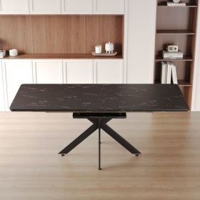 62.4" Extendable 78.15"Very large Black Dining Table Modern Mid-Century Kitchen Table Set for Dining Room, party Table,Conference table