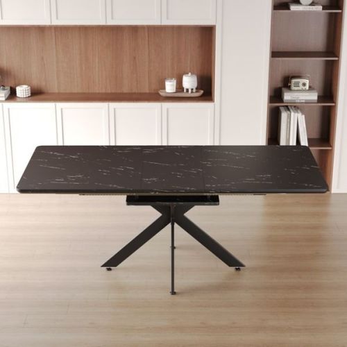 62.4" Extendable 78.15"Very large Black Dining Table Modern Mid-Century Kitchen Table Set for Dining Room, party Table,Conference table