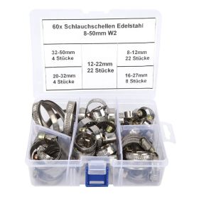 60pcs German Type Hose Clamp Spring Clip Fasteners 8-12mm/12-22mm/16-27mm/20-32mm/32-50mm (Option: as picture)
