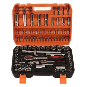 108 Pieces Mechanical Repair Tools Impact Socket Assortment Kit Ratchet and Hex Wrenches Screwdriver Bits (Option: as picture)