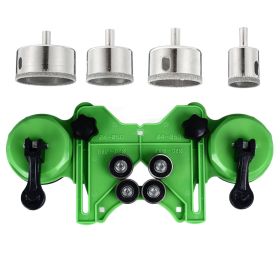 Tile Hole Saw Guide Jig Fixture Adjustable Portable with 2 Suction Cups for Ceramic Glass Porcelain Marble Locator with 4 Drill Bits (Option: 4bitAndPositioner)