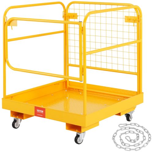 VEVOR Forklift Safety Cage, 1200 Lbs Load Capacity, 36 X 36 Inches Folding Forklift Work Platform With Lockable Swivel Wheels, Drain Hole & Devic