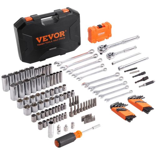 VEVOR Mechanics Tool Set And Socket Set,  Drive Deep And Standard Sockets, 145 Pcs SAE And Metric Mechanic Tool Kit With Bits, Combination Wrench