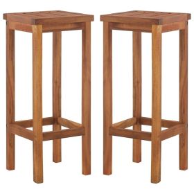 Bar Chairs 2 pcs Solid Acacia Wood (Color: Brown)
