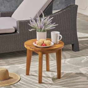 Outdoor 16" Acacia Wood Side Table, Teak Finish (Color: as Pic)