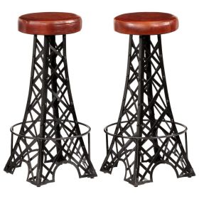 Bar Stools 2 pcs Real Leather (Color: Brown)
