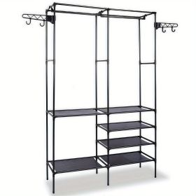 Clothing Rack Clothes Rack, 66'' Multifunctional Garment Rack for Hanging Clothes, 4 Tiers Portable Closet Rack with 4 Hooks & 2 Hanging Rods (Color: Black-1pc)